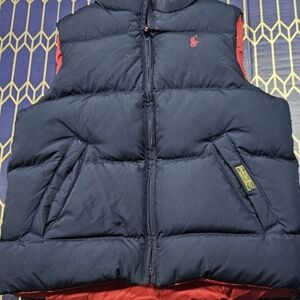 Navy Blue Puffer Vest with Red Accents